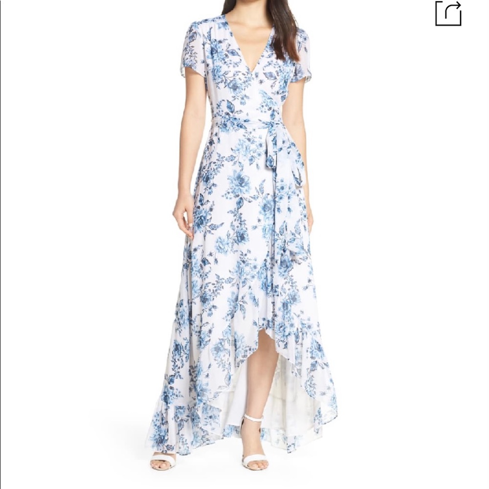 WAYF Natasha High Low Maxi Dress Blue Floral